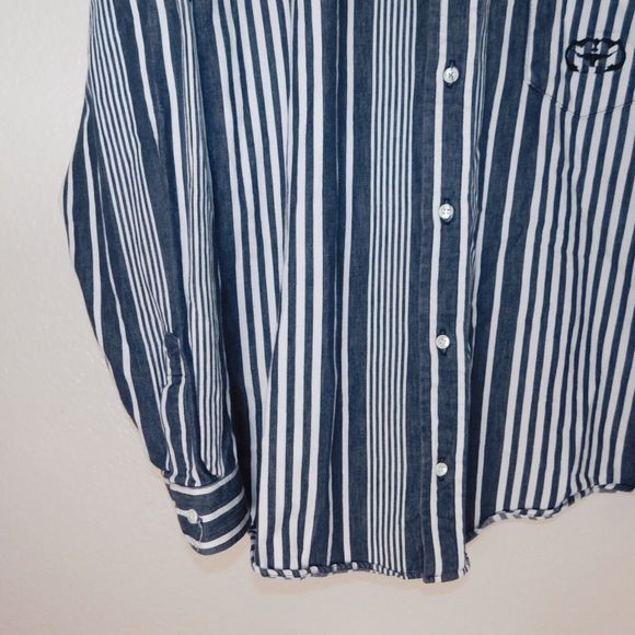 Longhorn Striped Button Up Shirt Adult L Cotton Collared Logo Long Sleeve Casual - Picture 6 of 8